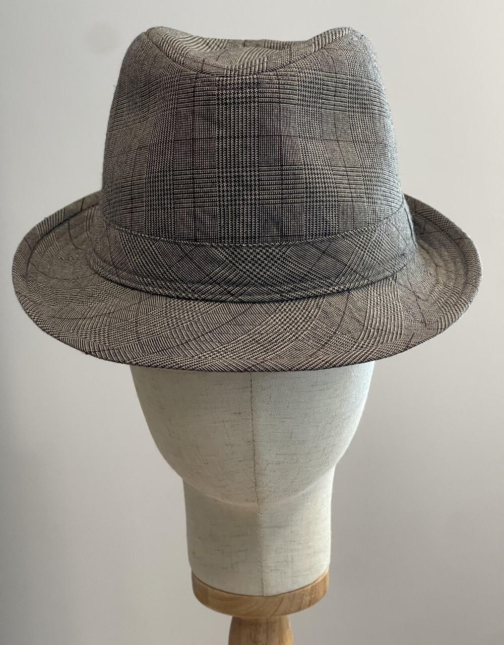 Vintage Henschel Hat Co. Hat Cap Fedora Men Medium Gray Plaid Wool Twill Lined